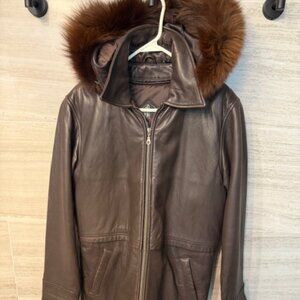 Tiboa Leather Coat- Size Medium, Color Brown